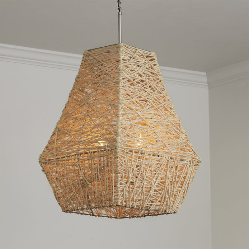 Capital Lighting 335241NY Four Light Pendant, Natural Jute and Grey