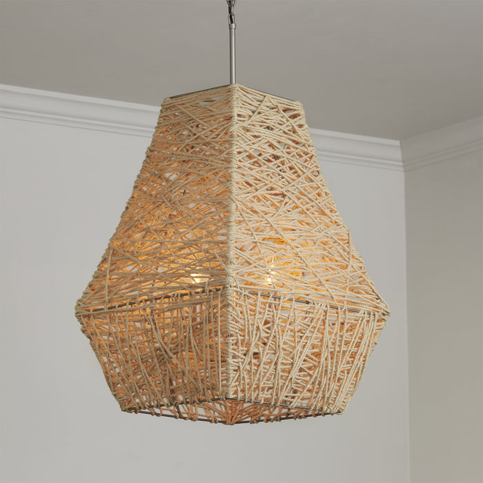 Capital Lighting 335241NY Four Light Pendant, Natural Jute and Grey
