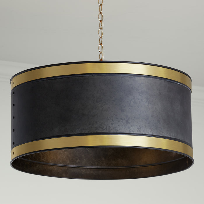 Capital Lighting 335641GB Four Light Pendant, Galvanized Black and True Brass
