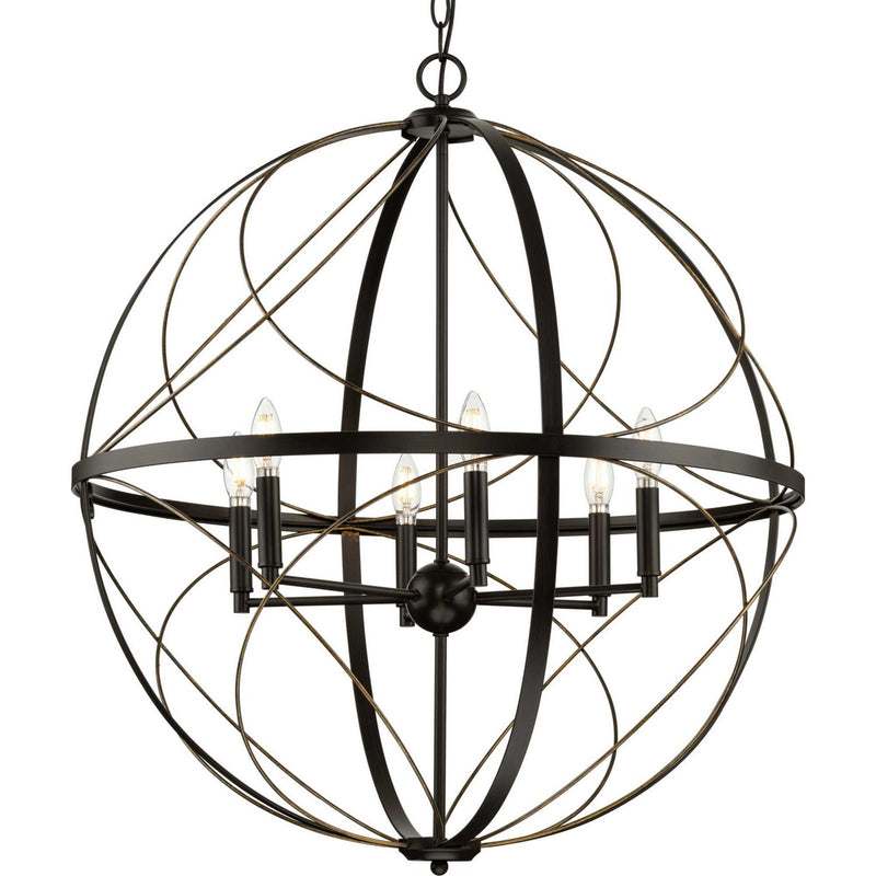 Progress Lighting P500069-020 Six Light Pendant, Antique Bronze