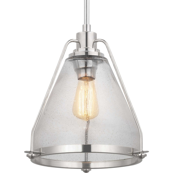 Progress Lighting P500135-104 One Light Pendant, Polished Nickel
