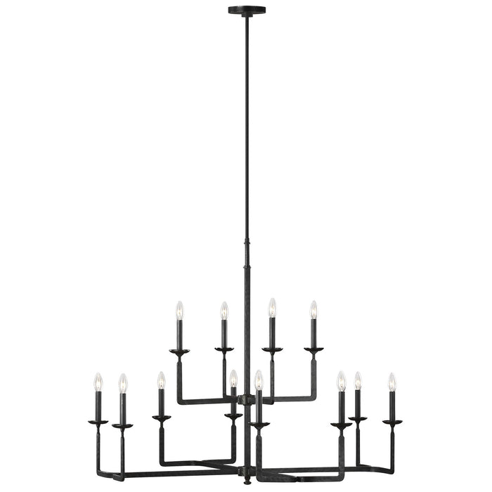 Generation Lighting F3290/12AI 12 Light Chandelier, Aged Iron