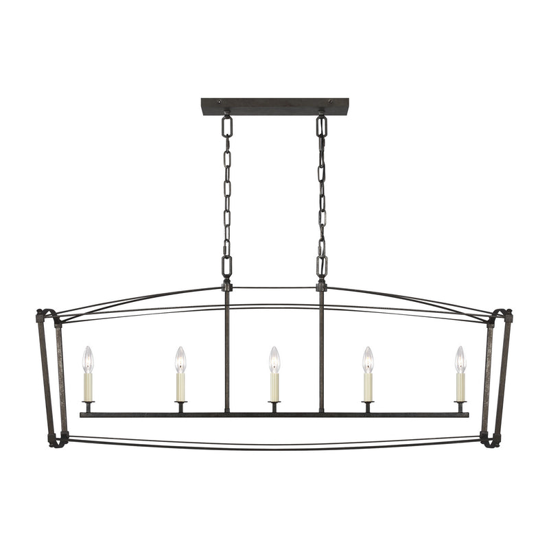 Visual Comfort Studio F3326/5SMS Five Light Linear Chandelier, Smith Steel