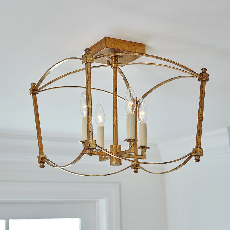Visual Comfort Studio SF350ADB Four Light Semi-Flush Mount, Antique Gild