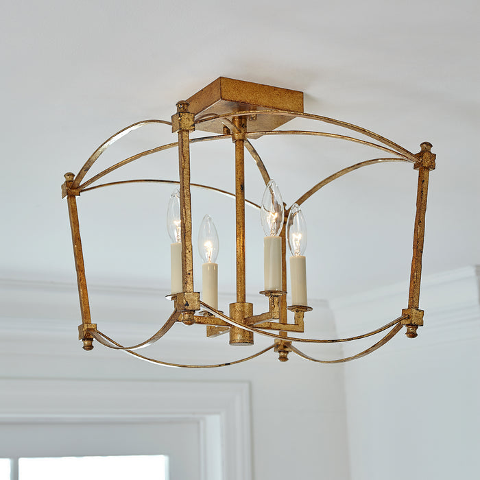 Visual Comfort Studio SF350ADB Four Light Semi-Flush Mount, Antique Gild