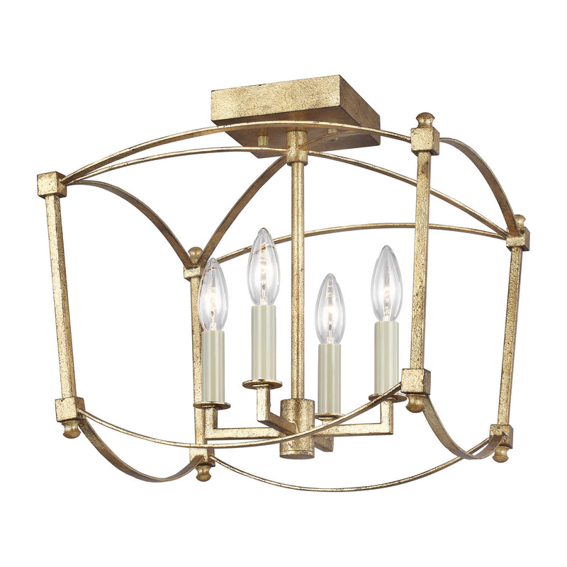 Visual Comfort Studio SF350ADB Four Light Semi-Flush Mount, Antique Gild