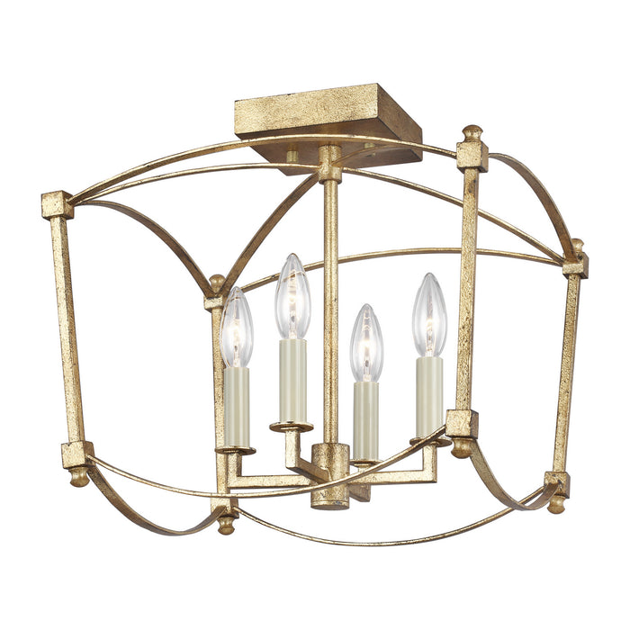 Visual Comfort Studio SF350ADB Four Light Semi-Flush Mount, Antique Gild