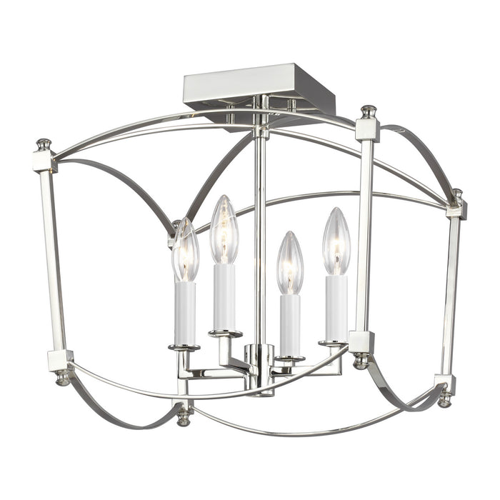 Visual Comfort Studio SF350PN Four Light Semi-Flush Mount, Polished Nickel