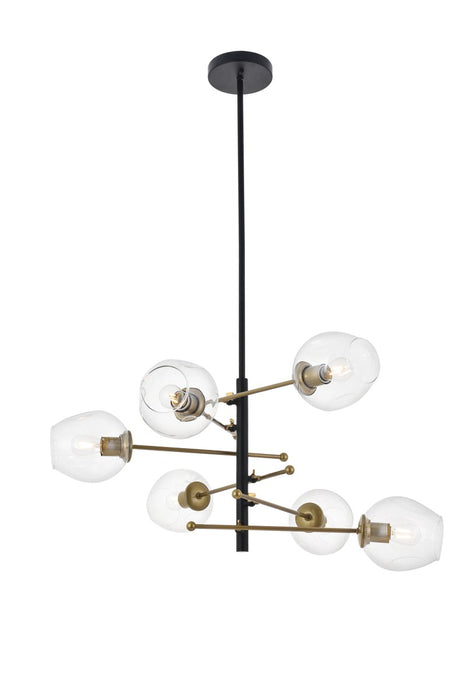 Elegant Lighting LD5053D32BRB Six Light Pendant, Matte Black and Brass