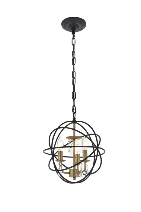 Elegant Lighting LD5055D12BRB Three Light Pendant, Matte Black and Brass