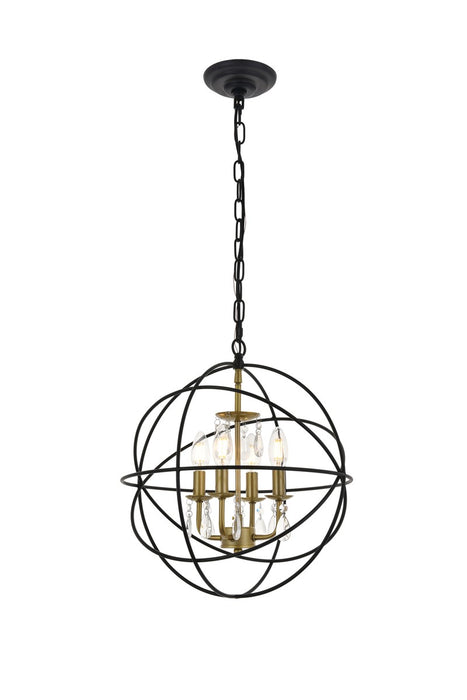 Elegant Lighting LD5055D16BRB Four Light Pendant, Matte Black and Brass