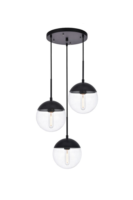 Elegant Lighting LD6069BK Three Light Pendant, Black