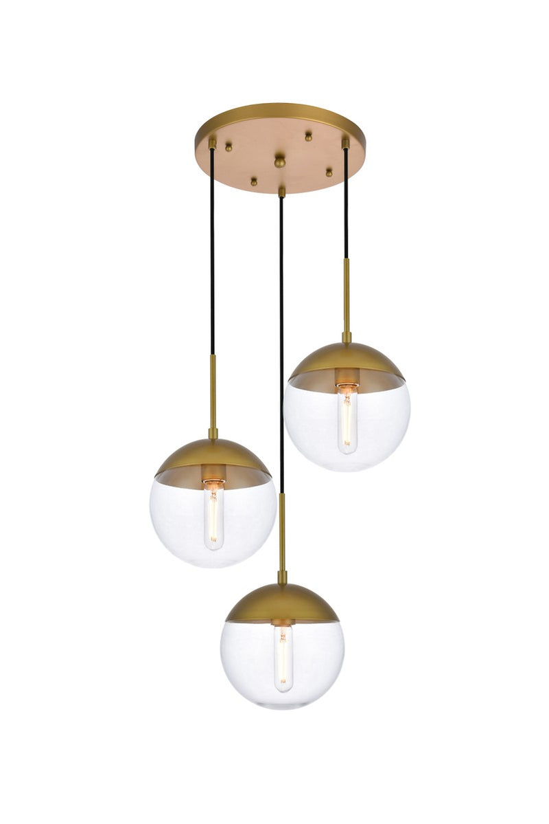 Elegant Lighting LD6073BR Three Light Pendant, Brass