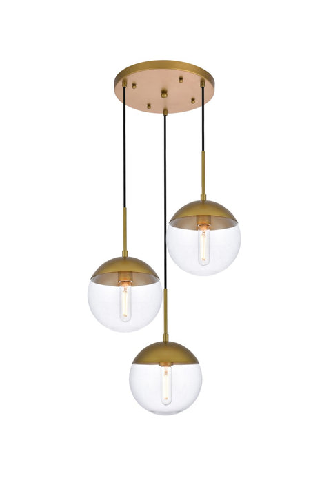 Elegant Lighting LD6073BR Three Light Pendant, Brass