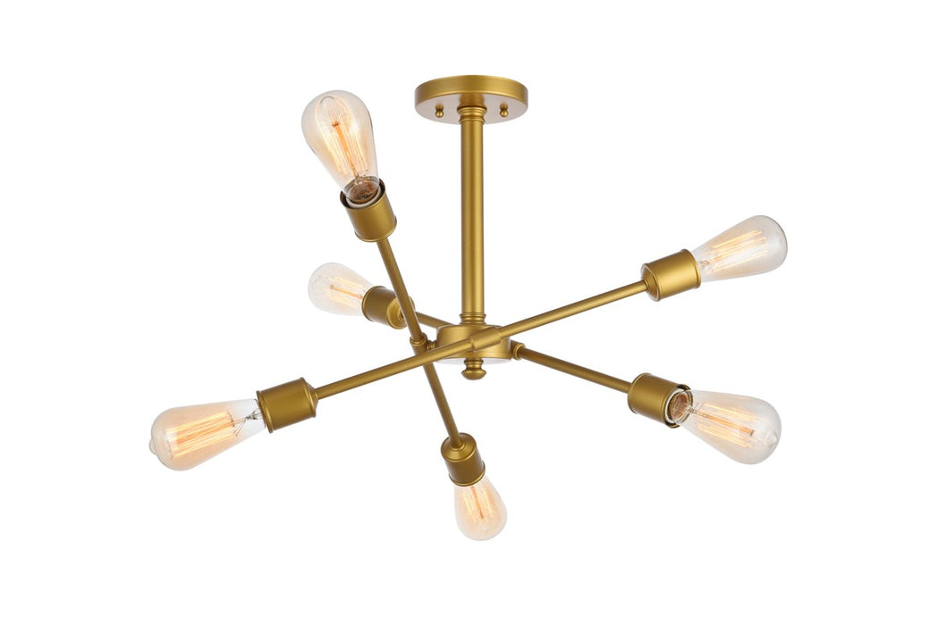 Elegant Lighting LD8003D17BR Six Light Flush Mount, Brass