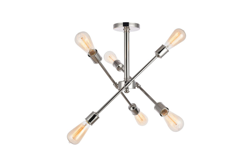 Elegant Lighting LD8003D17PN Six Light Flush Mount, Polished Nickel