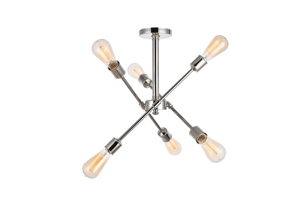 Elegant Lighting LD8003D17PN Six Light Flush Mount, Polished Nickel