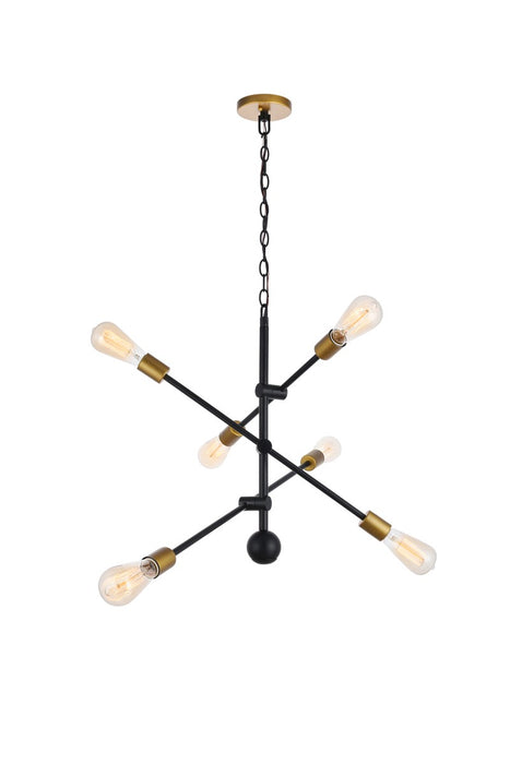 Elegant Lighting LD8006D29BK Six Light Pendant, black