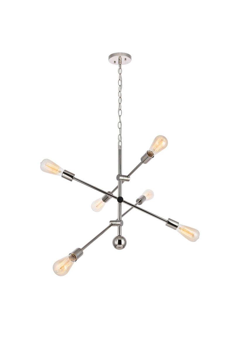 Elegant Lighting LD8007D29PN Six Light Pendant, Polished Nickel