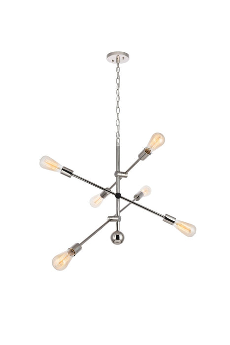 Elegant Lighting LD8007D29PN Six Light Pendant, Polished Nickel