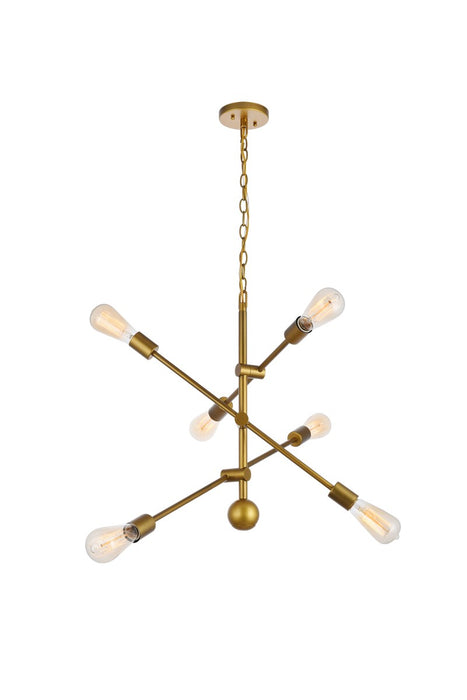 Elegant Lighting LD8008D29BR Six Light Pendant, Brass
