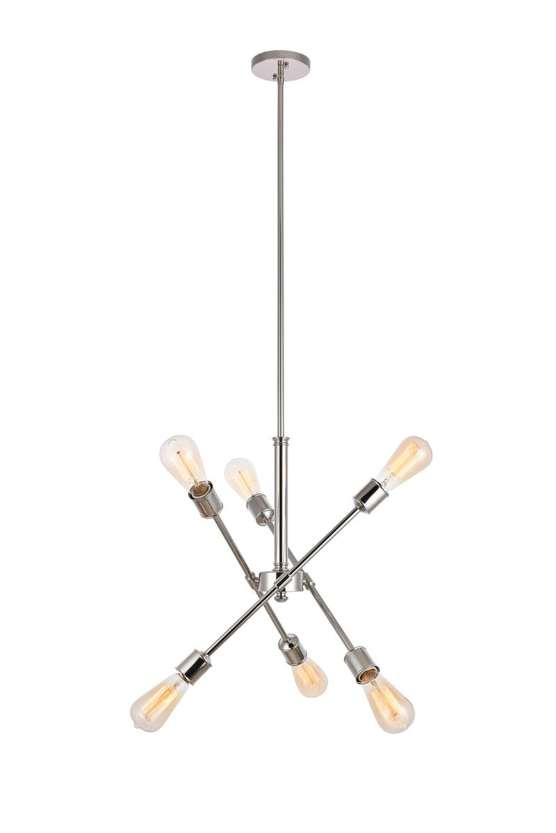 Elegant Lighting LD8016D18PN Six Light Pendant, Polished Nickel