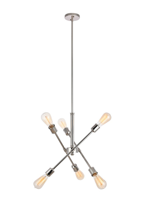 Elegant Lighting LD8016D18PN Six Light Pendant, Polished Nickel