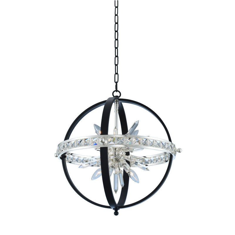 Allegri 033650-050-FR001 Six Light Pendant, Matte Black W/ Polished Silver