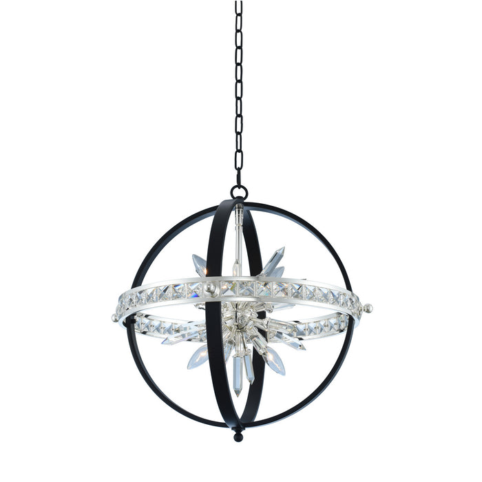 Allegri 033650-050-FR001 Six Light Pendant, Matte Black W/ Polished Silver
