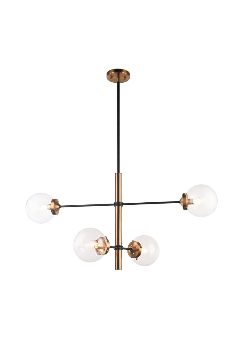 Matteo Lighting C78104AGCL Four Light Pendant, Aged Gold Brass
