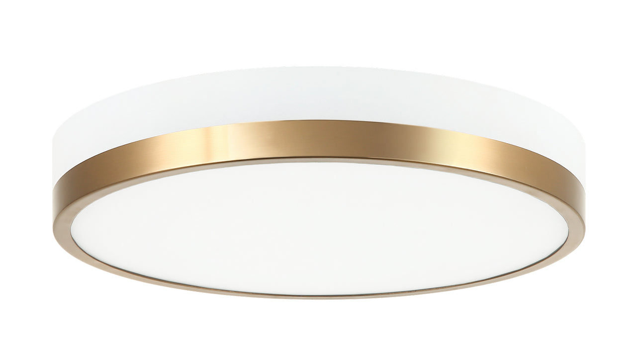 Matteo Lighting M15301WHAG LED Flush Mount, White & Aged Gold Brass