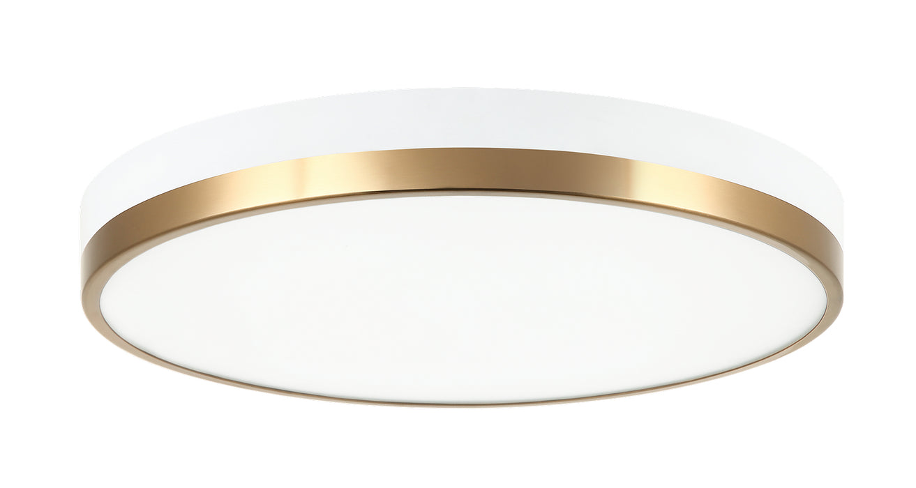 Matteo Lighting M15302WHAG LED Flush Mount, White & Aged Gold Brass