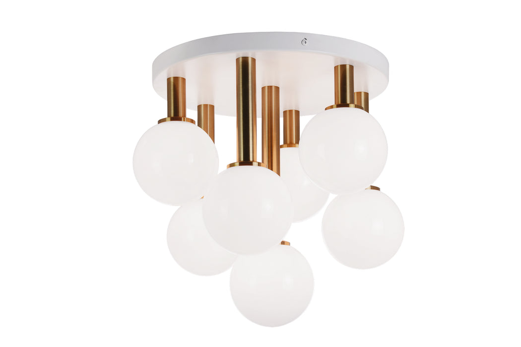 Matteo Lighting X75307AGOP Seven Light Flush Mount, Aged Gold Brass