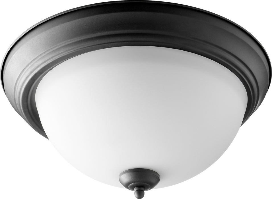 Quorum 3063-15-69 Three Light Ceiling Mount, Textured Black w/ Satin Opal