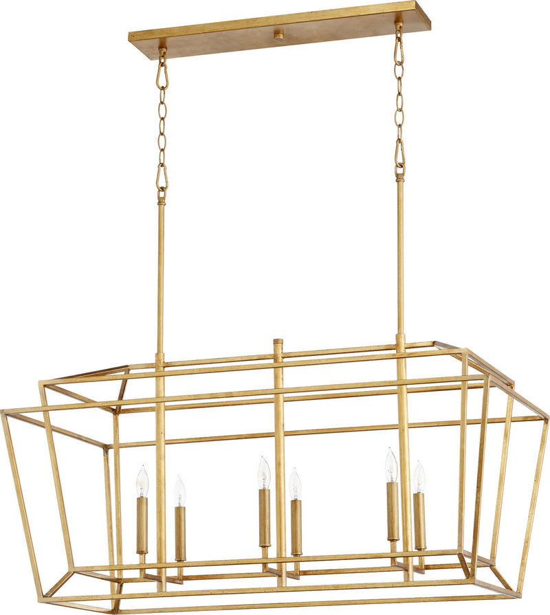 Quorum 8507-6-74 Six Light Pendant, Gold Leaf