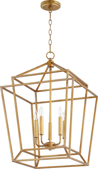 Quorum 8807-5-74 Five Light Entry Pendant, Gold Leaf