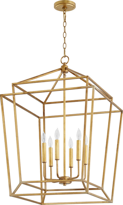 Quorum 8807-6-74 Six Light Entry Pendant, Gold Leaf