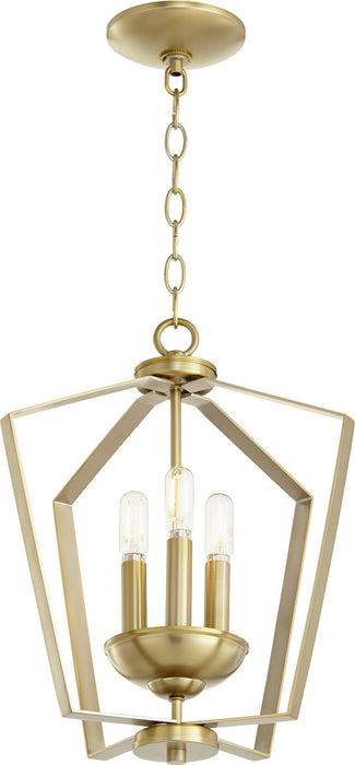 Quorum 894-3-80 Three Light Entry Pendant, Aged Brass