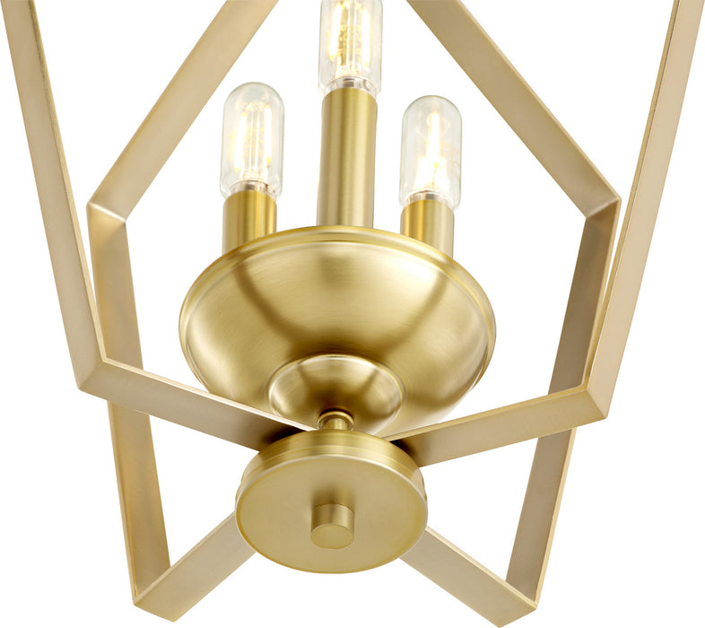 Quorum 894-3-80 Three Light Entry Pendant, Aged Brass