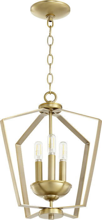 Quorum 894-3-80 Three Light Entry Pendant, Aged Brass