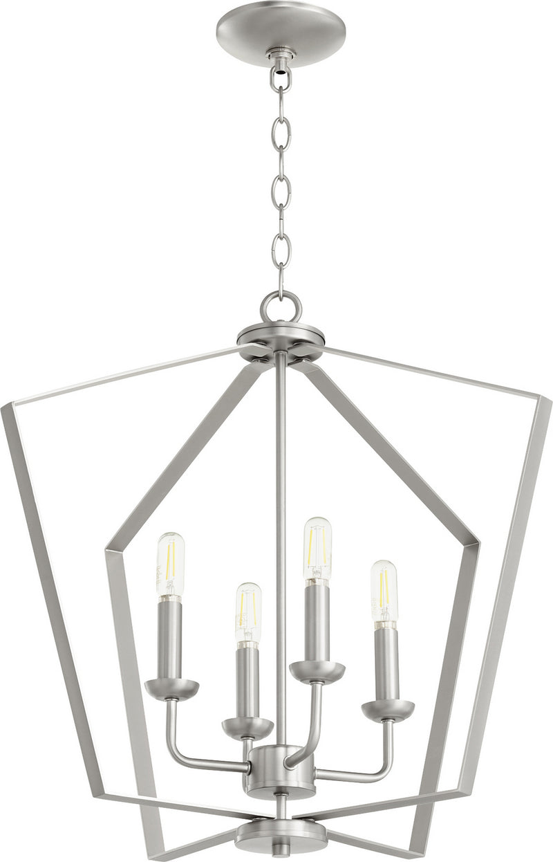Quorum 894-4-65 Four Light Entry Pendant, Satin Nickel