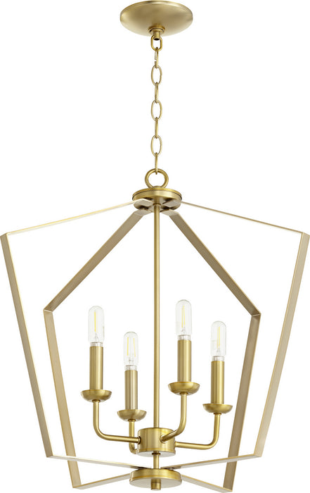 Quorum 894-4-80 Four Light Entry Pendant, Aged Brass