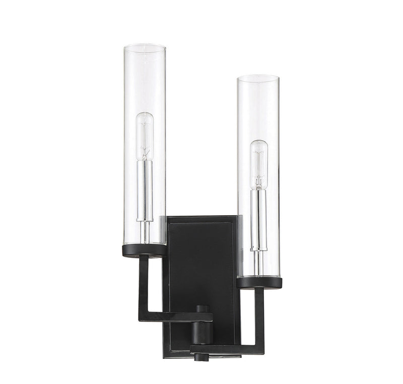 Savoy House 9-2134-2-67 Two Light Wall Sconce, Matte Black with Polished Chrome