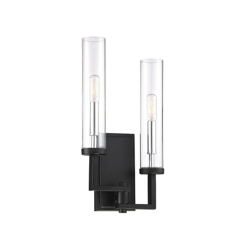 Savoy House 9-2134-2-67 Two Light Wall Sconce, Matte Black with Polished Chrome