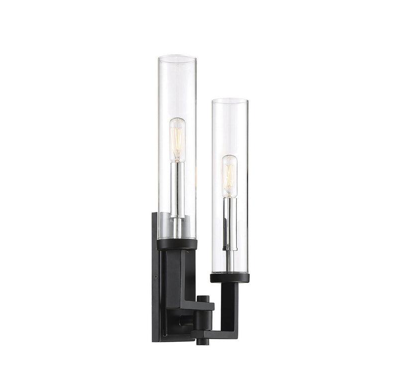 Savoy House 9-2134-2-67 Two Light Wall Sconce, Matte Black with Polished Chrome