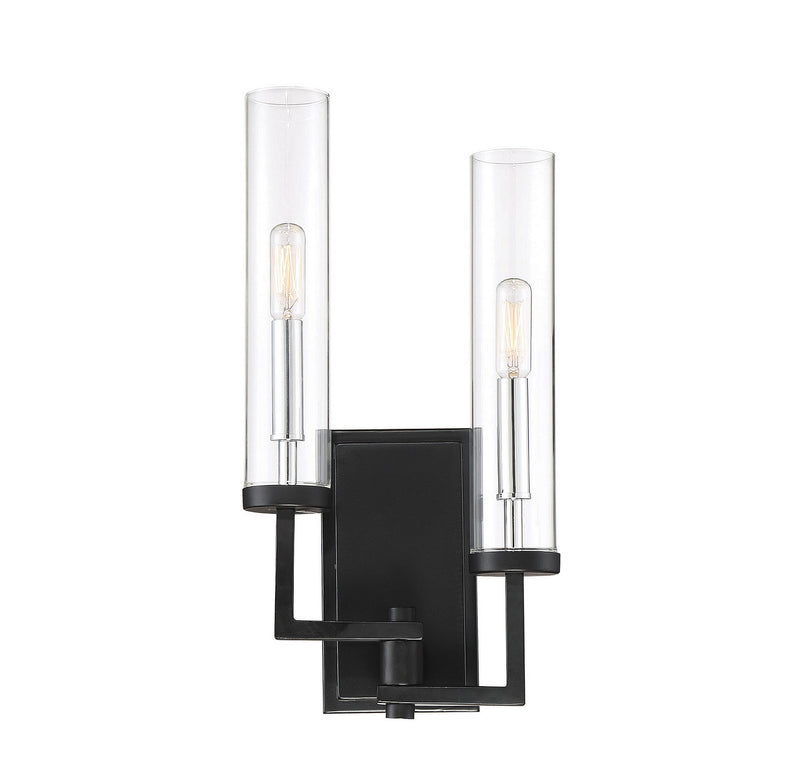 Savoy House 9-2134-2-67 Two Light Wall Sconce, Matte Black with Polished Chrome