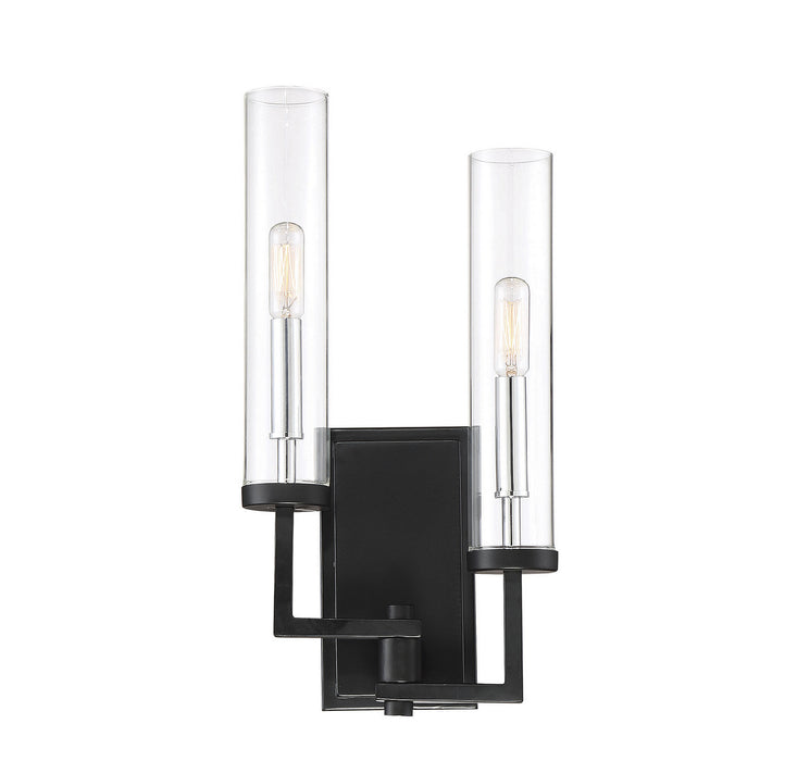 Savoy House 9-2134-2-67 Two Light Wall Sconce, Matte Black with Polished Chrome