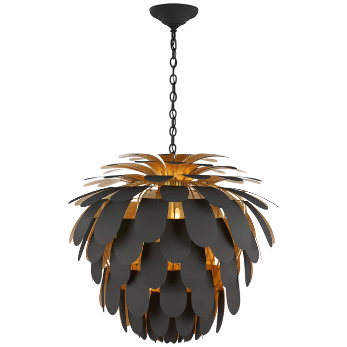 Visual Comfort Signature CHC 5158MBK/G Six Light Chandelier, Matte Black and Gild