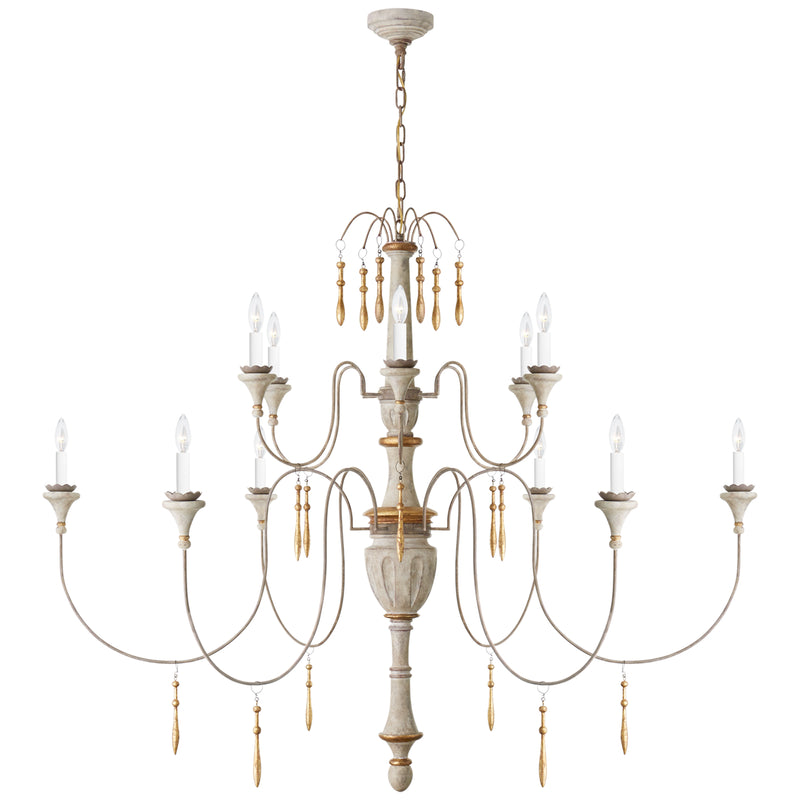 Visual Comfort Signature JN 5014VW 12 Light Chandelier, Vintage White and Gild