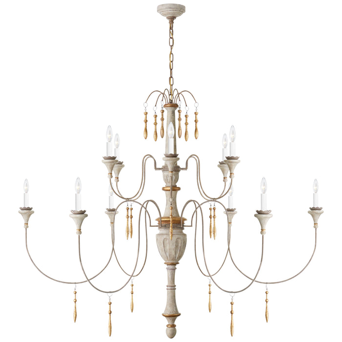 Visual Comfort Signature JN 5014VW 12 Light Chandelier, Vintage White and Gild